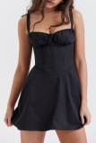 Black Sexy Solid Frenulum Square Collar Sleeveless Dress Dresses