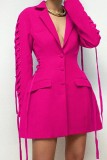 Rose Red Casual Solid Patchwork Turndown Collar Suit Dress Dresses
