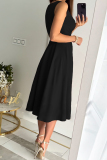 Black Sweet Elegant Solid Fold V Neck Sleeveless Dress Dresses