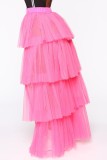 Fluorescent Pink Casual Solid Patchwork Regular Conventional Solid Color Skirt (Without Panties)