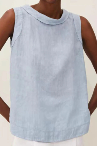 Light Blue Casual Solid O Neck Tops