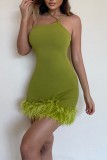 Green Sexy Solid Backless Spaghetti Strap Sleeveless Dress Dresses
