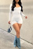 White Sexy Casual Solid Backless O Neck Skinny Rompers