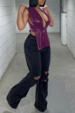 Purple Sexy Casual Solid Bandage Asymmetrical Tops