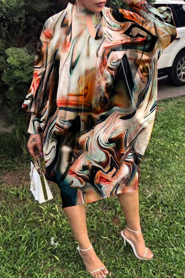 Wholesale Blue Casual Print Hollowed Out O Neck Long Sleeve Dresses ...