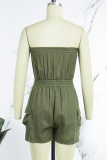 Army Green Sexy Casual Solid Backless Strapless Skinny Romper
