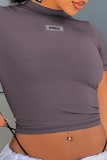 Purple Casual Solid Patchwork O Neck T-Shirts