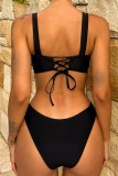Black Sexy Solid Patchwork Frenulum Backless Swimwears (With Paddings)
