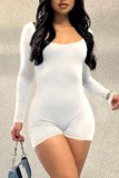 White Sexy Casual Solid Backless O Neck Skinny Rompers
