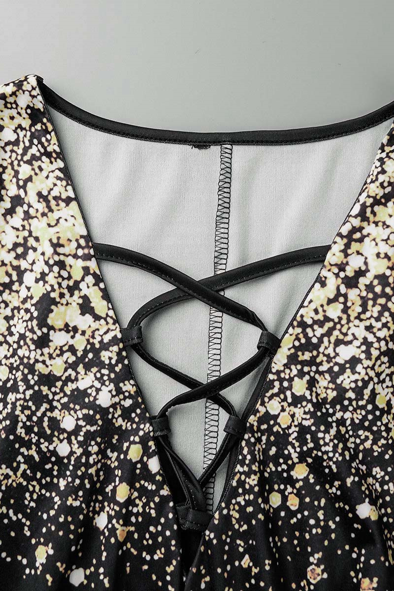 Sexy Geometric Print Bandage Slit V Neck Printed Dresses