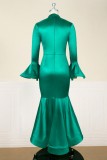Green Formal Solid Hollowed Out Half A Turtleneck Trumpet Mermaid Dresses