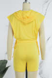 Yellow Casual Solid Bandage Patchwork Zipper Zipper Collar Sleeveless Two Pieces