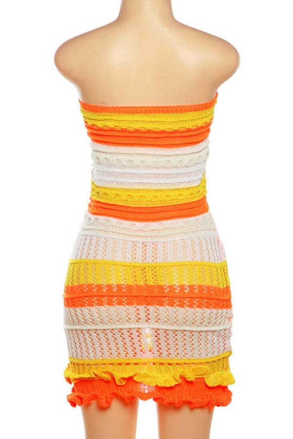 Sexy Party Hot Solid Color Flowers Patchwork Backless Halter Wrapped Skirt Dresses