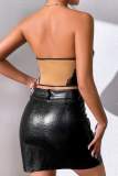 Black Sexy Casual Patchwork Backless Strapless Tops