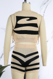 Green Elegant Striped Patchwork Strap Design Contrast O Neck Sleeveless Two Pieces