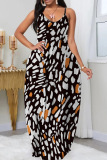 Yellow Red Sexy Casual Print Backless Spaghetti Strap Long Dress Dresses
