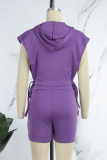 Purple Casual Solid Bandage Patchwork Zipper Zipper Collar Sleeveless Two Pieces