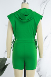 Green Casual Solid Bandage Patchwork Zipper Zipper Collar Sleeveless Two Pieces