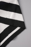 Black Elegant Striped Patchwork Strap Design Contrast O Neck Sleeveless Two Pieces