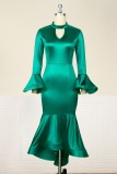 Green Formal Solid Hollowed Out Half A Turtleneck Trumpet Mermaid Dresses