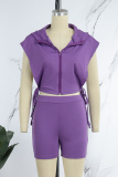 Purple Casual Solid Bandage Patchwork Zipper Zipper Collar Sleeveless Two Pieces