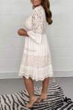 White Casual Solid Patchwork V Neck One Step Skirt Dresses