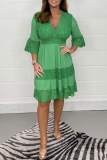 Green Casual Solid Patchwork V Neck One Step Skirt Dresses
