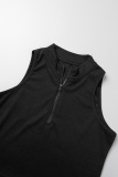 Black Casual Solid Patchwork Zipper Zipper Collar Sleeveless Two Pieces