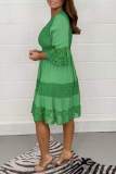 Green Casual Solid Patchwork V Neck One Step Skirt Dresses