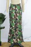 Camouflage Casual Camouflage Print Basic Regular High Waist Conventional Full Print Trousers