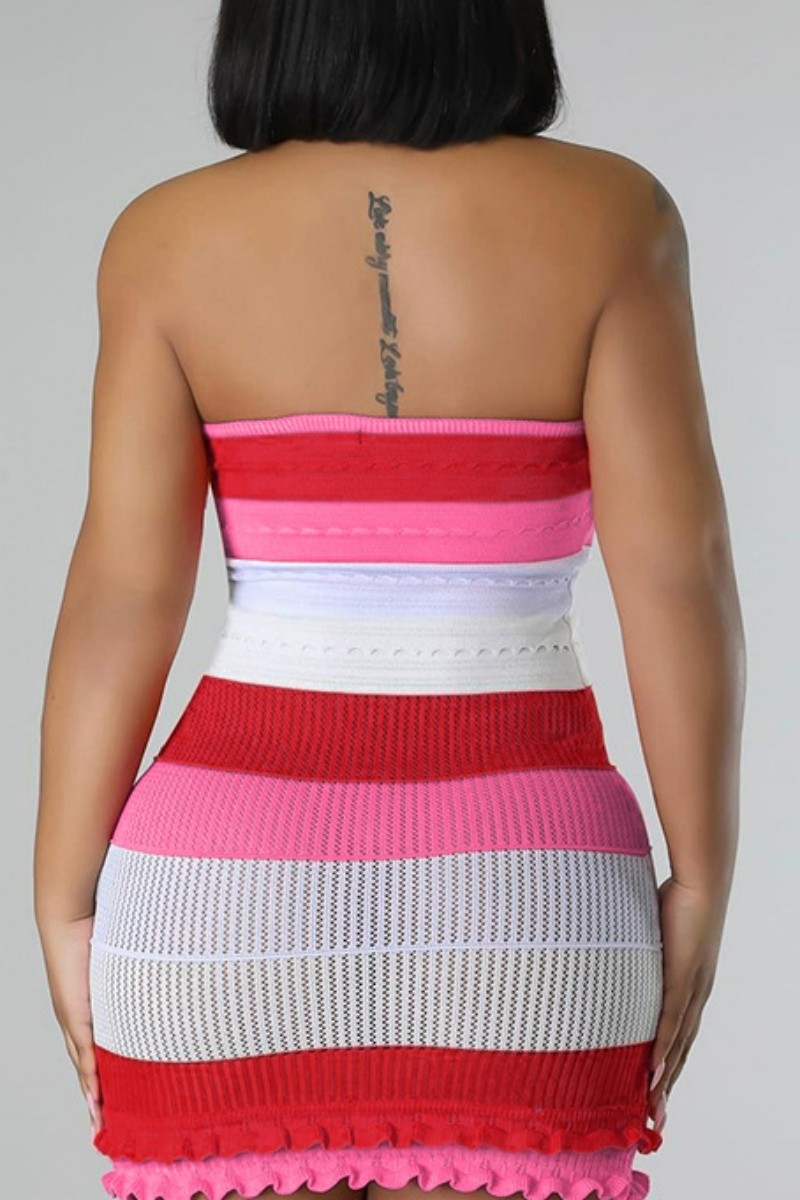 Sexy Colorblock Patchwork Contrast Strapless Strapless Dresses