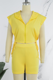Yellow Casual Solid Bandage Patchwork Zipper Zipper Collar Sleeveless Two Pieces