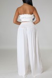 White Casual Solid Backless Strapless Sleeveless Two Pieces