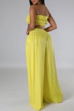 White Sleeveless Strapless Pleated Crop Top and Palazzo Pants Set Daily Vacation Two Piece Set