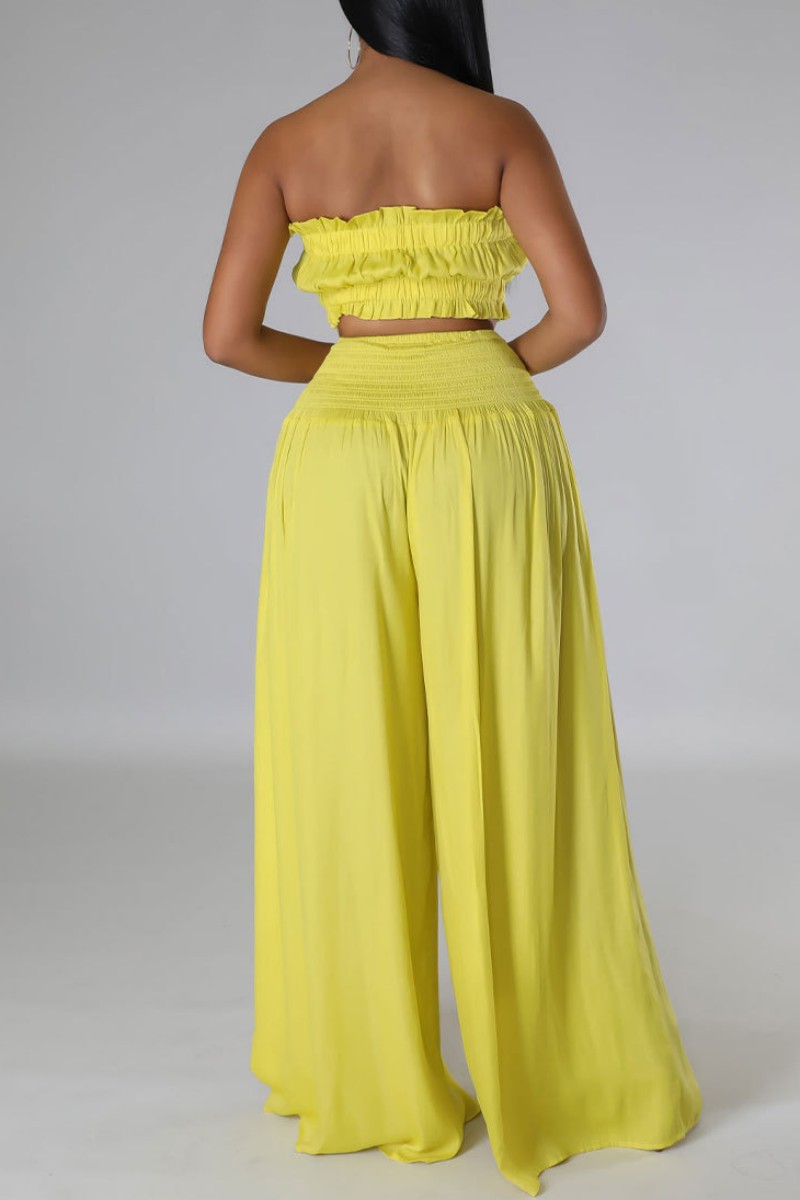 Wholesale White Sleeveless Strapless Pleated Crop Top and Palazzo Pants — free download