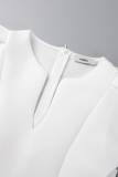 White Formal Solid Patchwork V Neck Irregular Dress Dresses
