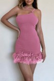 Pink Sexy Solid Backless Spaghetti Strap Sleeveless Dress Dresses