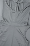 Light Gray Casual Solid Slit Hooded Collar Long Dress Dresses