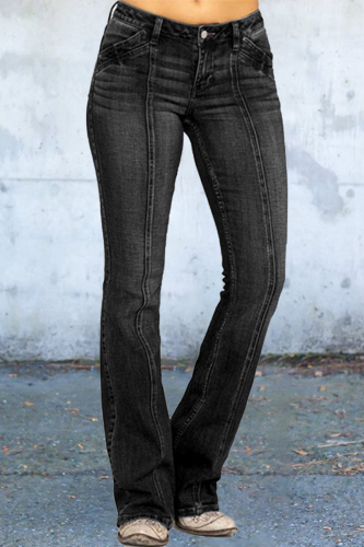 Black Casual Street Solid Solid Color Skinny Denim Jeans