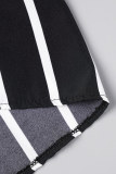 Black Casual Striped Print Patchwork V Neck Short Sleeve Dress Plus Size Dresses