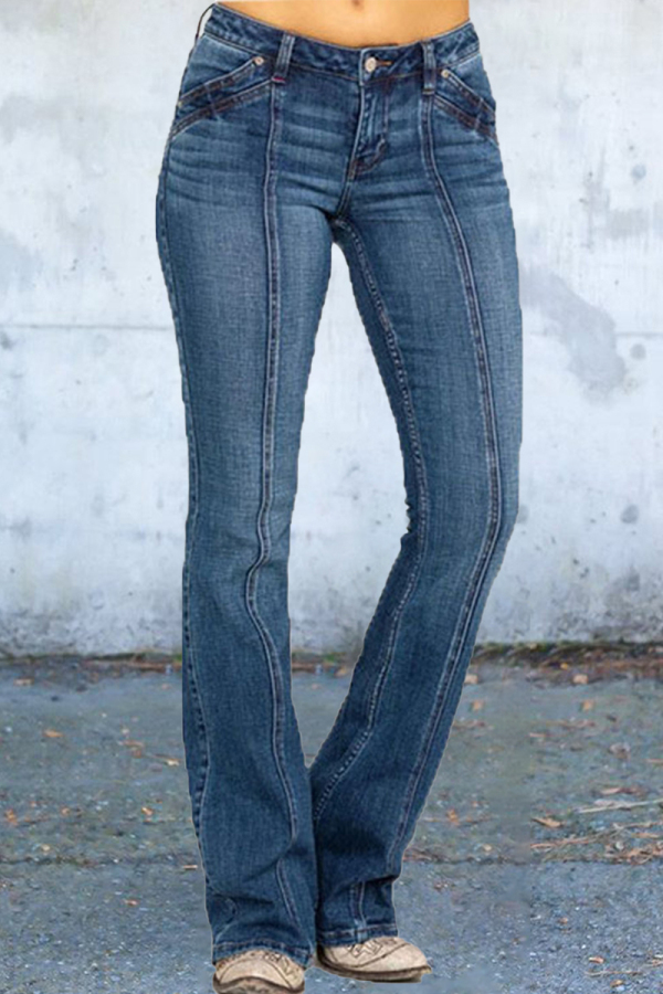 Dark Blue Casual Street Solid Solid Color Skinny Denim Jeans