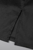 Black Casual Solid Patchwork Skinny Conventional Solid Color Skirts