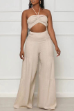 Apricot Sexy Casual Solid Backless Strapless Sleeveless Two Pieces