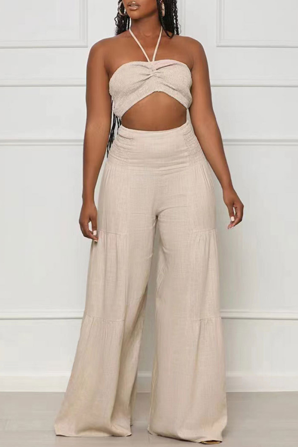 Apricot Sexy Casual Solid Backless Strapless Sleeveless Two Pieces