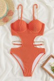 Orange Sexy Solid Hollowed Out Frenulum Backless Swimwears (With Paddings)