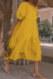 Yellow Fashion Vintage Solid Patchwork O Neck Princess Dresses