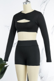 Black Sexy Casual Solid Basic O Neck Long Sleeve Three Piece Set