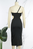 Black Sexy Solid Hollowed Out Backless Spaghetti Strap Sleeveless Dress Dresses