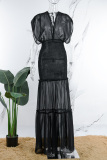 Red Casual Solid Patchwork Backless V Neck Long Dress Dresses