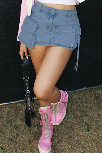 Blue Street Tie Dye Make Old Pocket Regular Denim Skirts